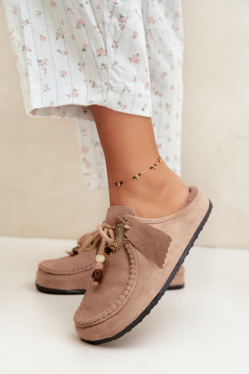 chinelos femininos Mule com pelo cor de areia Melia 2