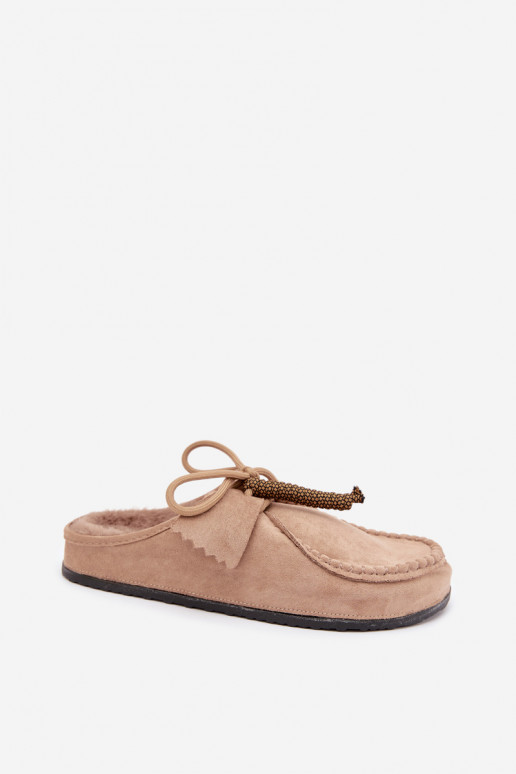chinelos femininos Mule com pelo cor de areia Melia