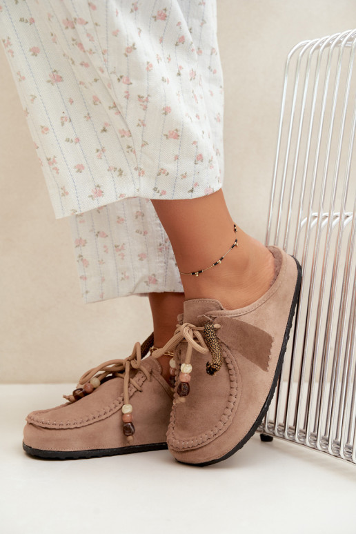 chinelos femininos Mule com pelo cor de areia Melia