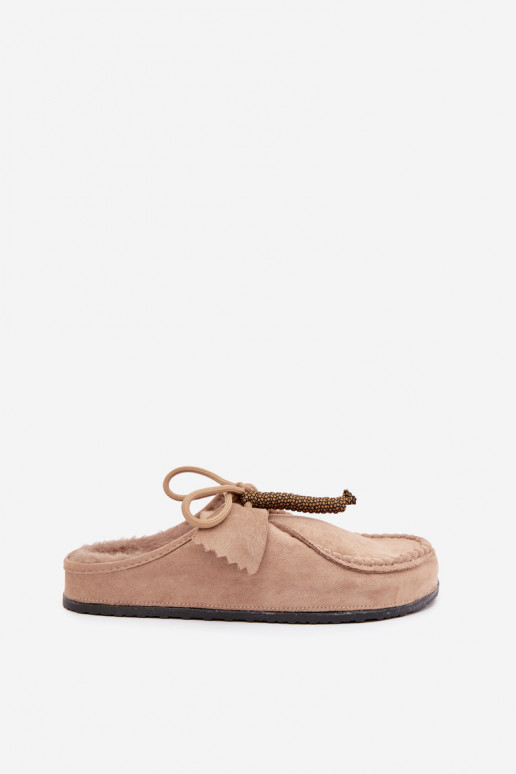 chinelos femininos Mule com pelo cor de areia Melia