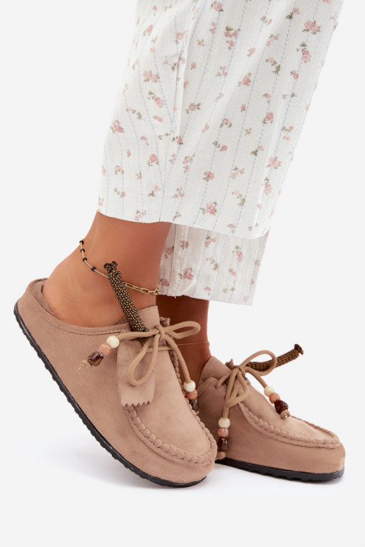chinelos femininos Mule com pelo cor de areia Melia