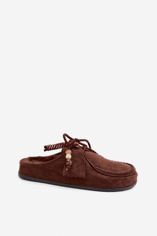 chinelos femininos Mule com pelo cor de chocolate Melia