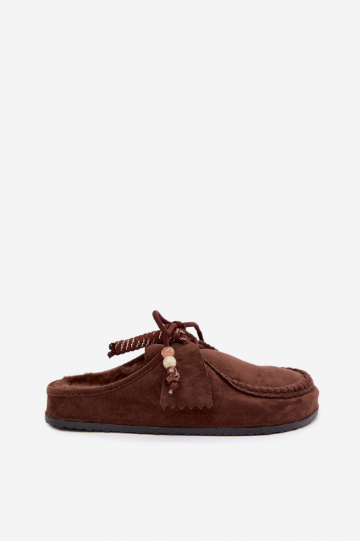 chinelos femininos Mule com pelo cor de chocolate Melia