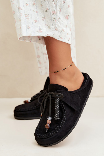 chinelos femininos Mule com pelo pretos Melia 2