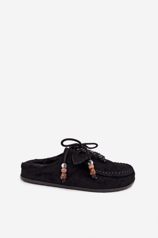 chinelos femininos Mule com pelo pretos Melia
