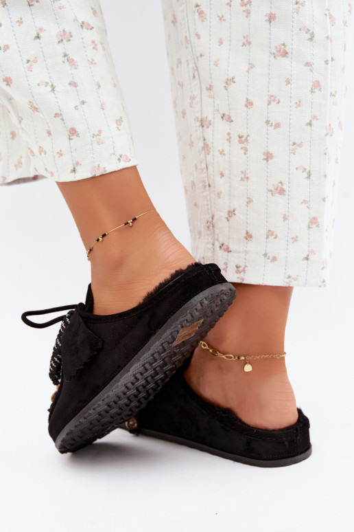 chinelos femininos Mule com pelo pretos Melia