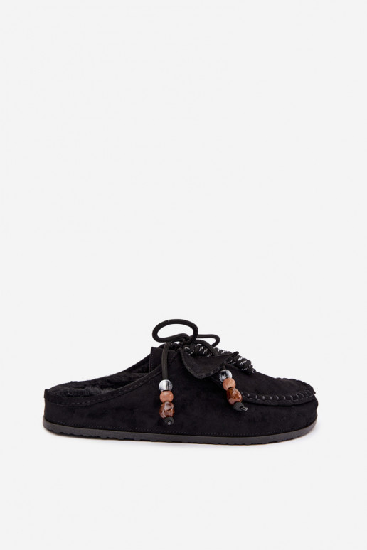 chinelos femininos Mule com pelo pretos Melia