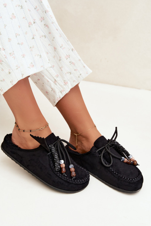 chinelos femininos Mule com pelo pretos Melia