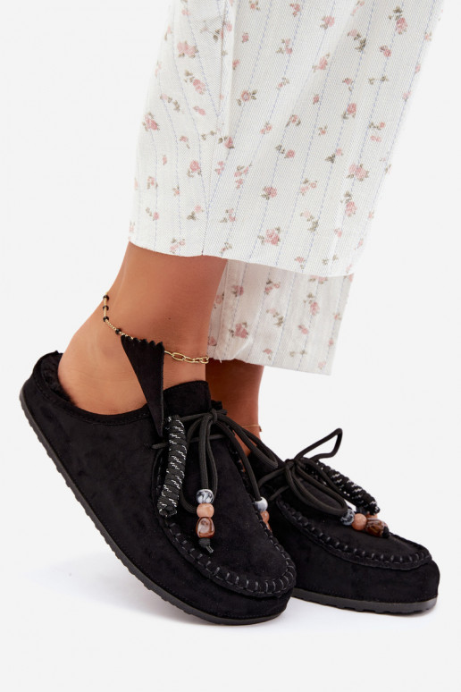 chinelos femininos Mule com pelo pretos Melia