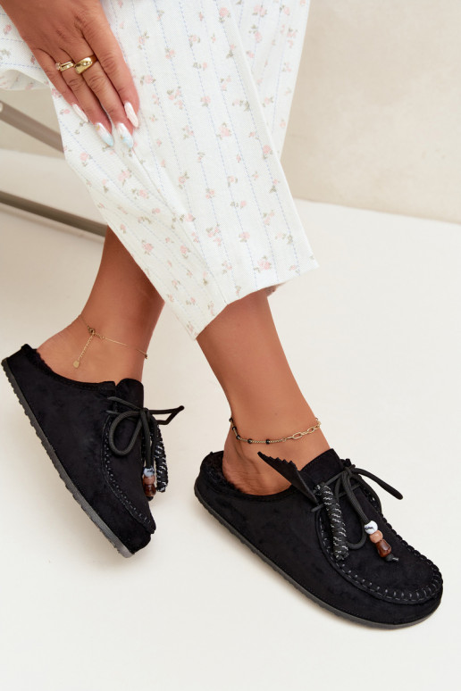 chinelos femininos Mule com pelo pretos Melia