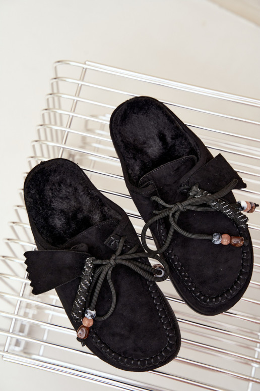 chinelos femininos Mule com pelo pretos Melia