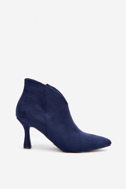 Botins femininos com salto fino e bico pontudo na cor azul escuro Bessia