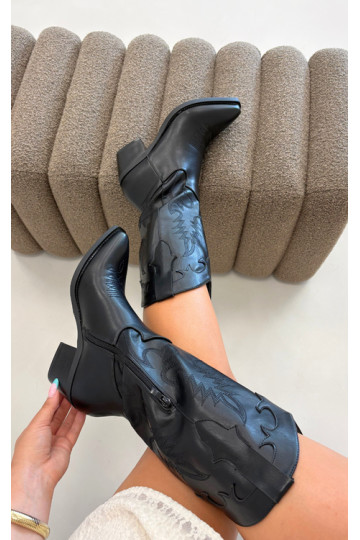 Botas altas de estilo cowboy com saltos em couro sintético preto Jarissa 2