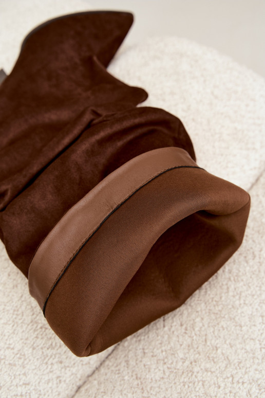 Botas altas femininas com parte superior curva e saltos de camurça, castanho Durela