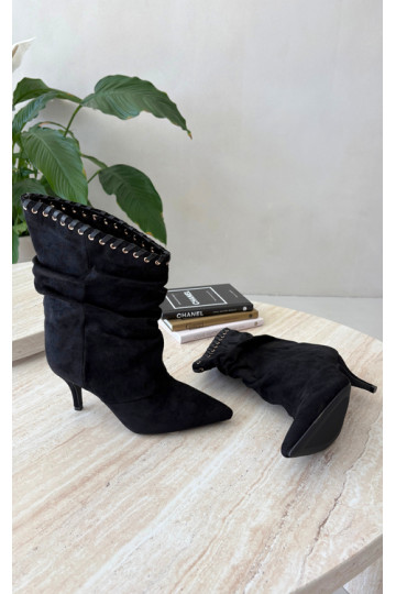 Botins enrugados com saltos finos na cor preta Herella 2