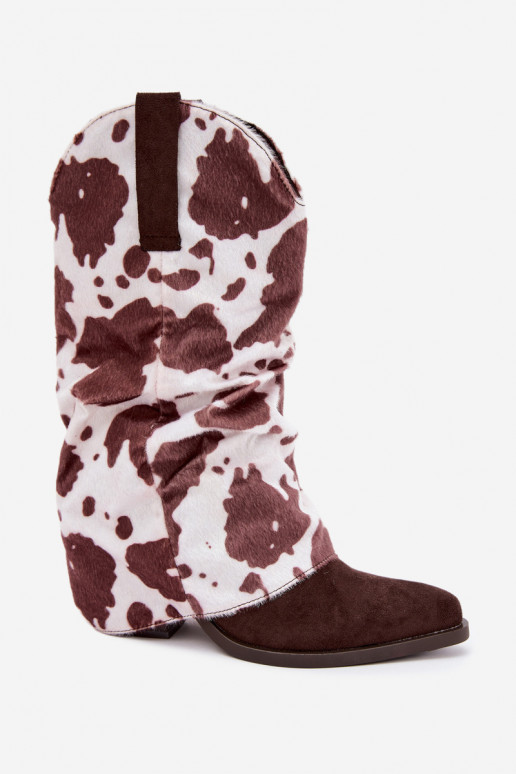 Botins estilo cowboy com cano curvo e saltos na cor marrom Havie