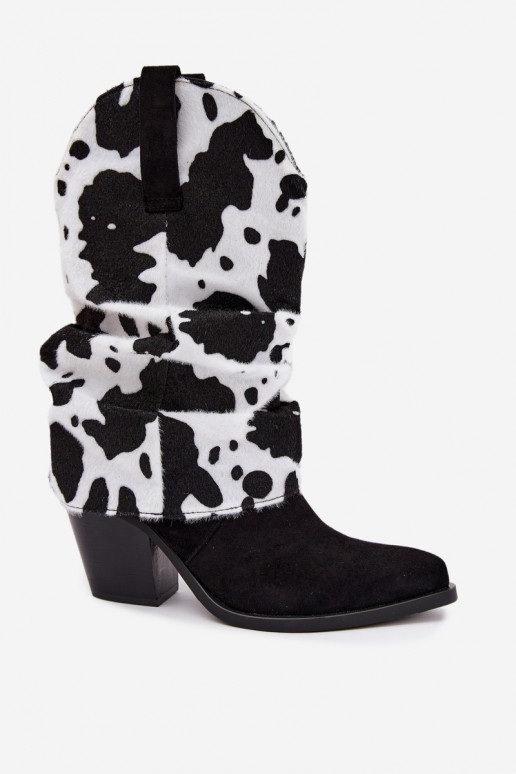 Botins estilo cowboy com cano curvo e saltos na cor preta Havie
