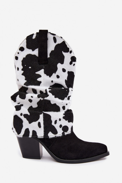 Botins estilo cowboy com cano curvo e saltos na cor preta Havie