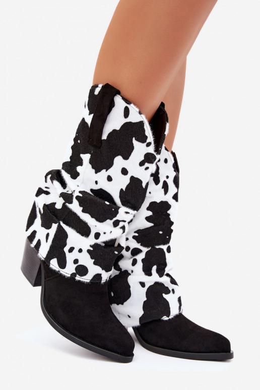 Botins estilo cowboy com cano curvo e saltos na cor preta Havie