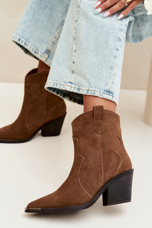 Botas castanhas em camurça de estilo cowboy isoladas com saltos Pelsa
