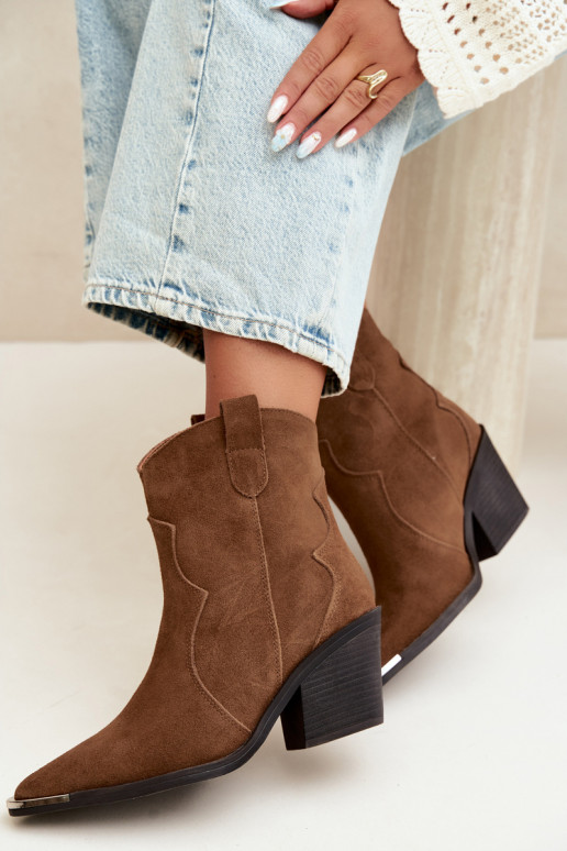 Botas castanhas em camurça de estilo cowboy isoladas com saltos Pelsa
