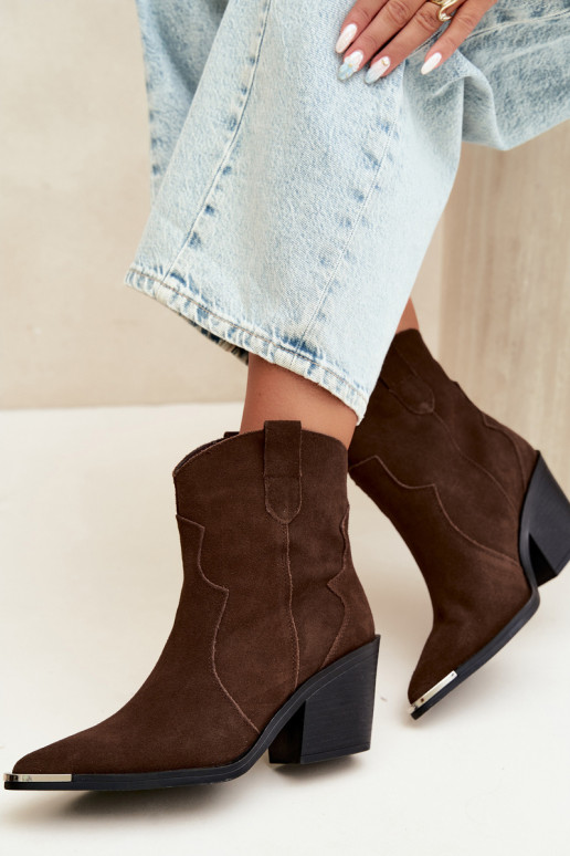 Botas de camurça chocolate de estilo cowboy isoladas com saltos Pelsa