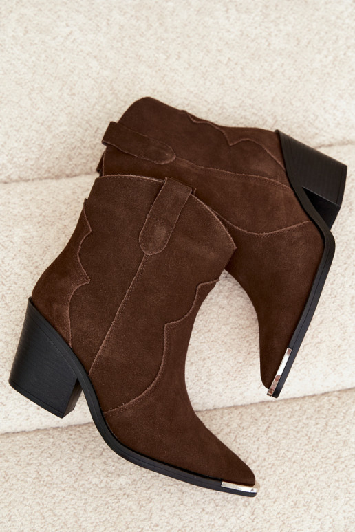 Botas de camurça chocolate de estilo cowboy isoladas com saltos Pelsa