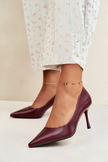 Sapatos de salto clássicos em couro sintético, cor bordô Nesha 2