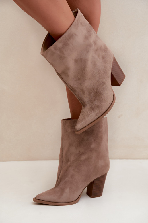 Botins femininos de bico em cor caqui Hileta