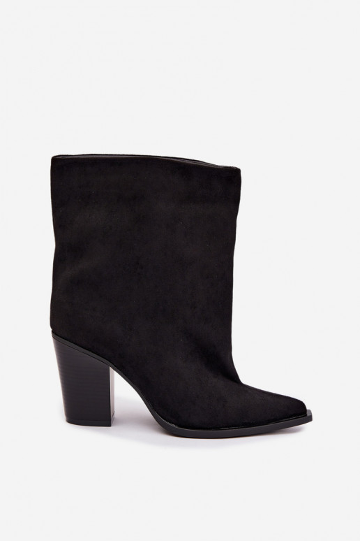 Botins femininos de bico em cor preta Hileta
