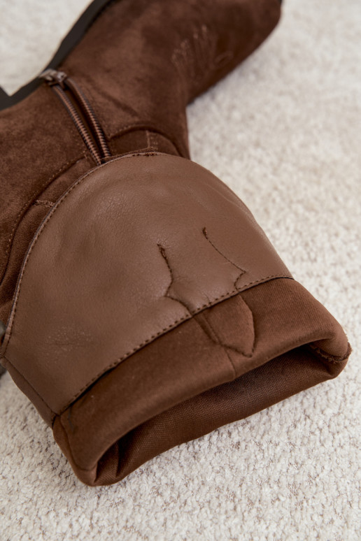 Botas femininas cowboy de cano alto com salto em cor chocolate Betina