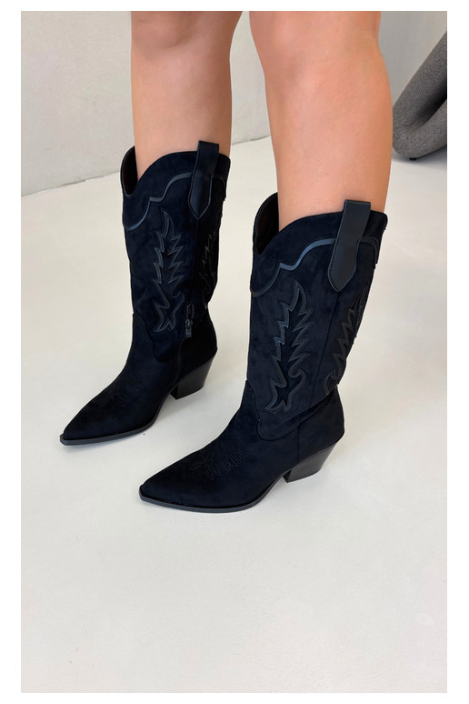 Botas altas de estilo cowboy em preto Betina