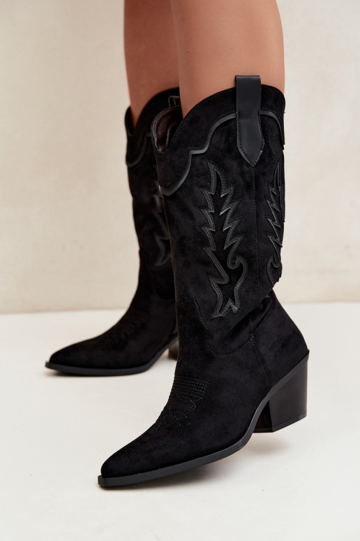 Botas altas de estilo cowboy em preto Betina