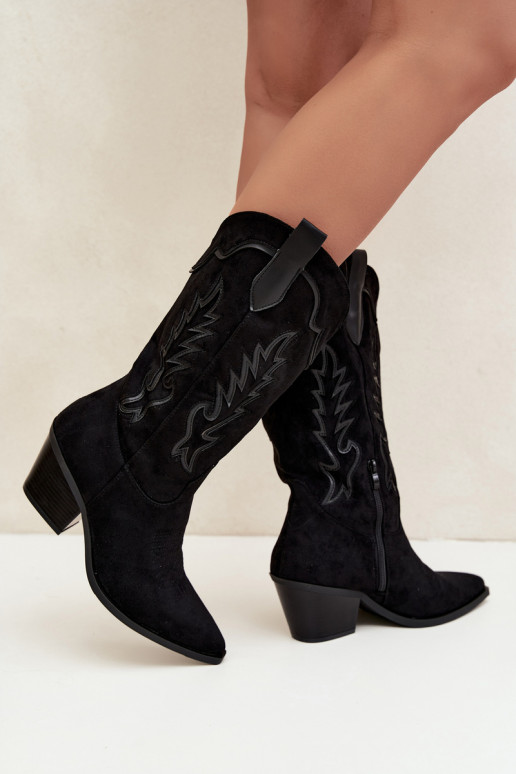 Botas altas de estilo cowboy em preto Betina