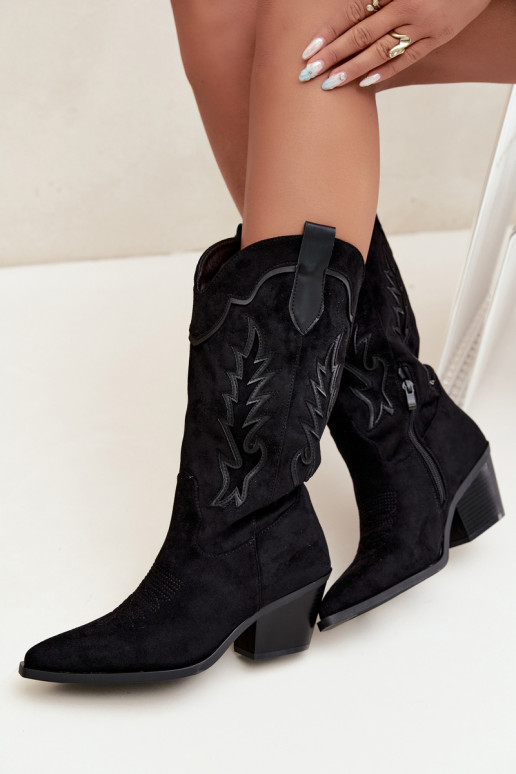Botas altas de estilo cowboy em preto Betina