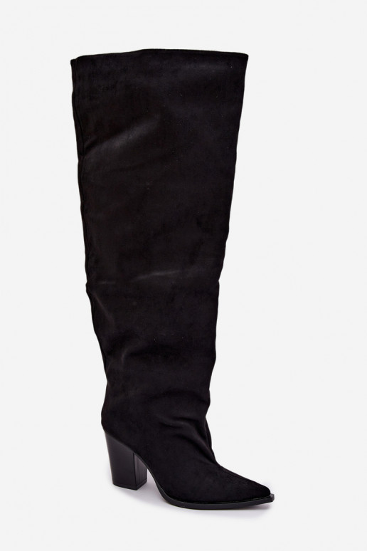 Botas pretas femininas até o joelho com saltos Anica
