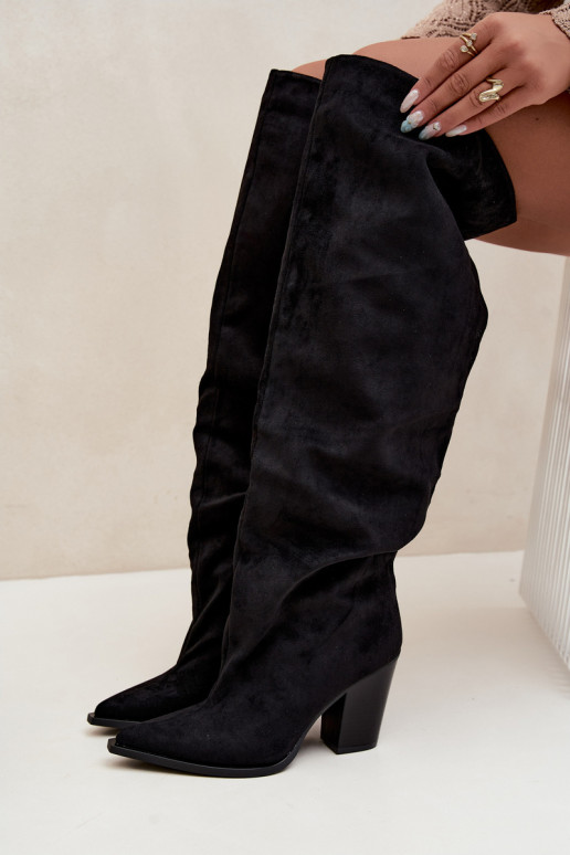Botas pretas femininas até o joelho com saltos Anica