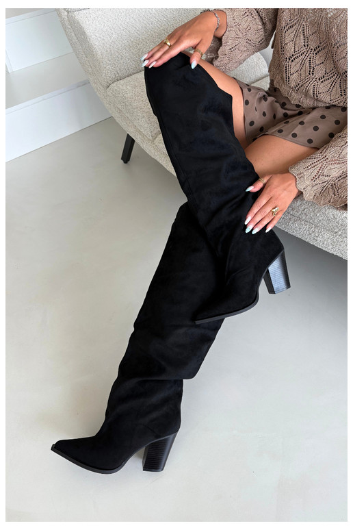 Botas pretas femininas até o joelho com saltos Anica