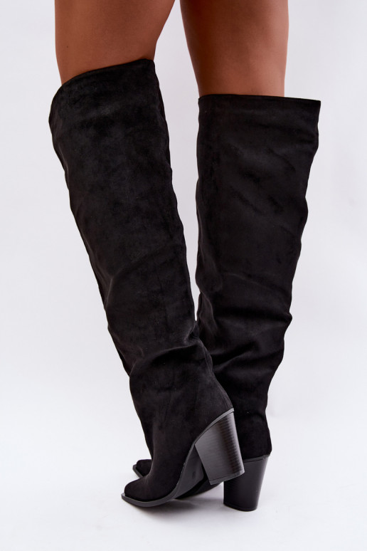 Botas pretas femininas até o joelho com saltos Anica