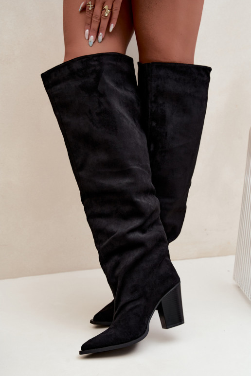 Botas pretas femininas até o joelho com saltos Anica