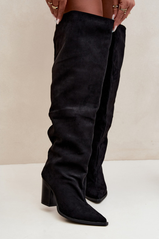 Botas pretas femininas até o joelho com saltos Anica