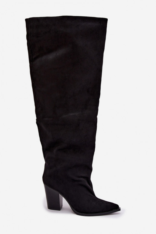 Botas pretas femininas até o joelho com saltos Anica
