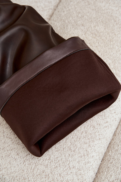 Botas femininas altas com salto em estilo slip-on em couro sintético chocolate Anica