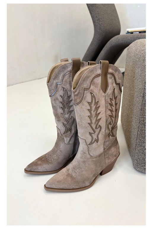 Botas altas de estilo cowboy em caqui Betina