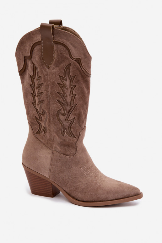 Botas altas de estilo cowboy em caqui Betina