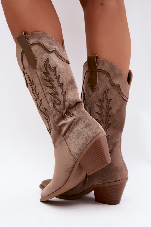Botas altas de estilo cowboy em caqui Betina
