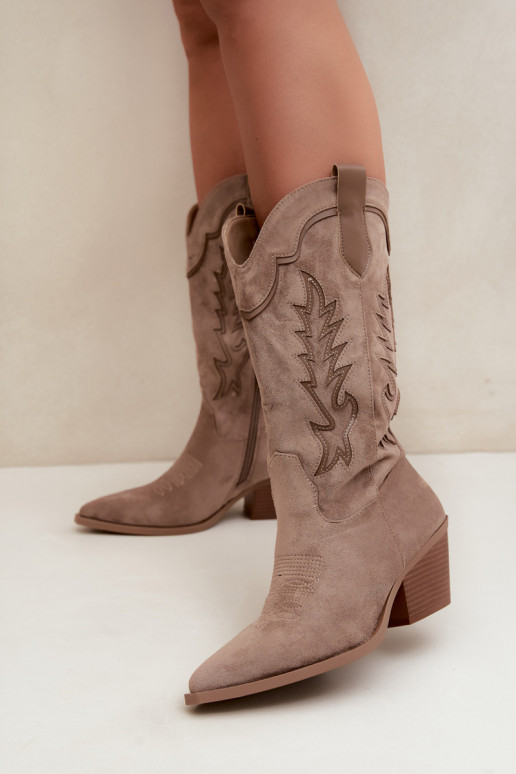 Botas altas de estilo cowboy em caqui Betina