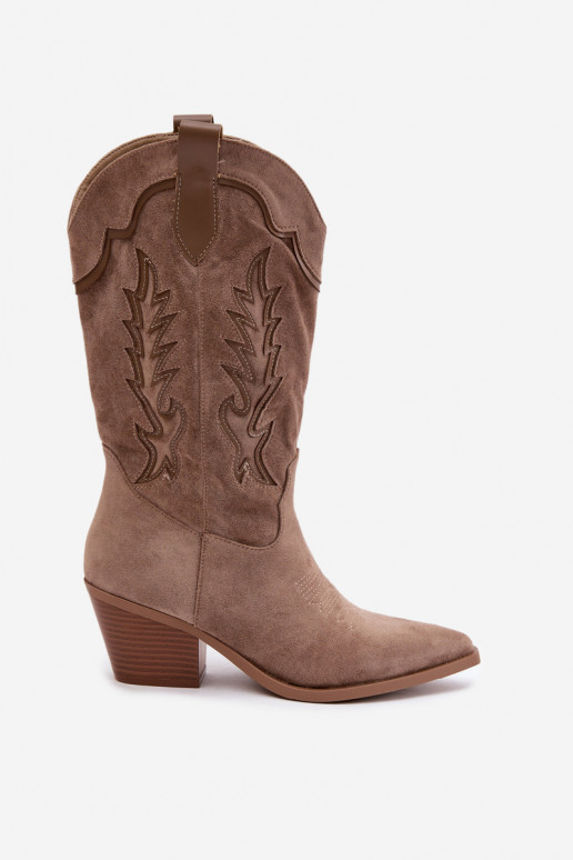 Botas altas de estilo cowboy em caqui Betina