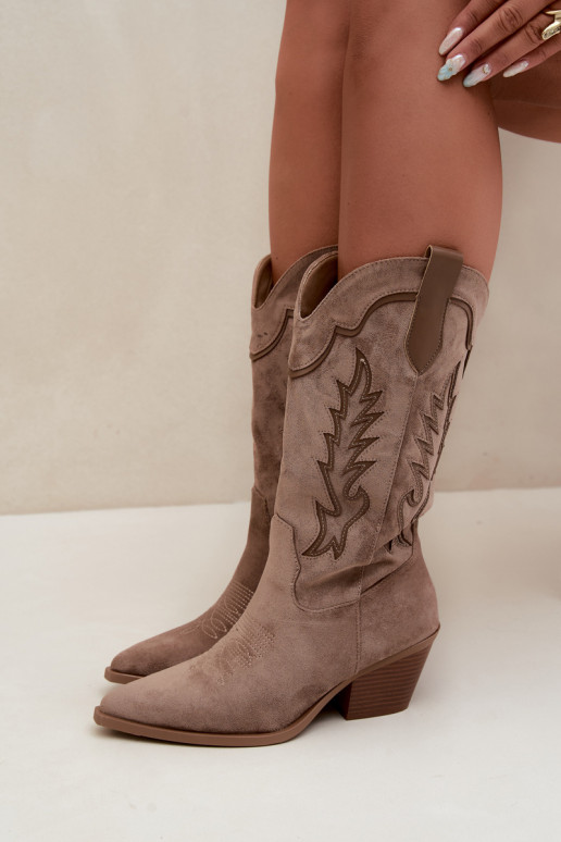 Botas altas de estilo cowboy em caqui Betina