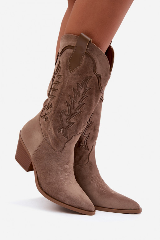 Botas altas de estilo cowboy em caqui Betina